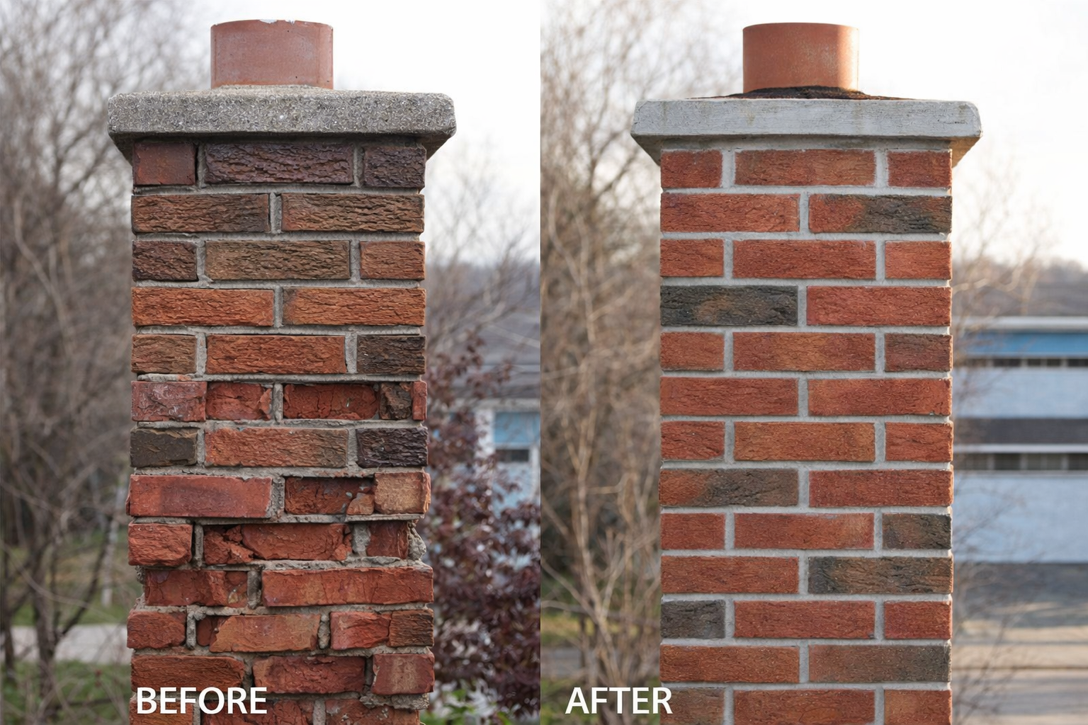 chimney restoration progress view