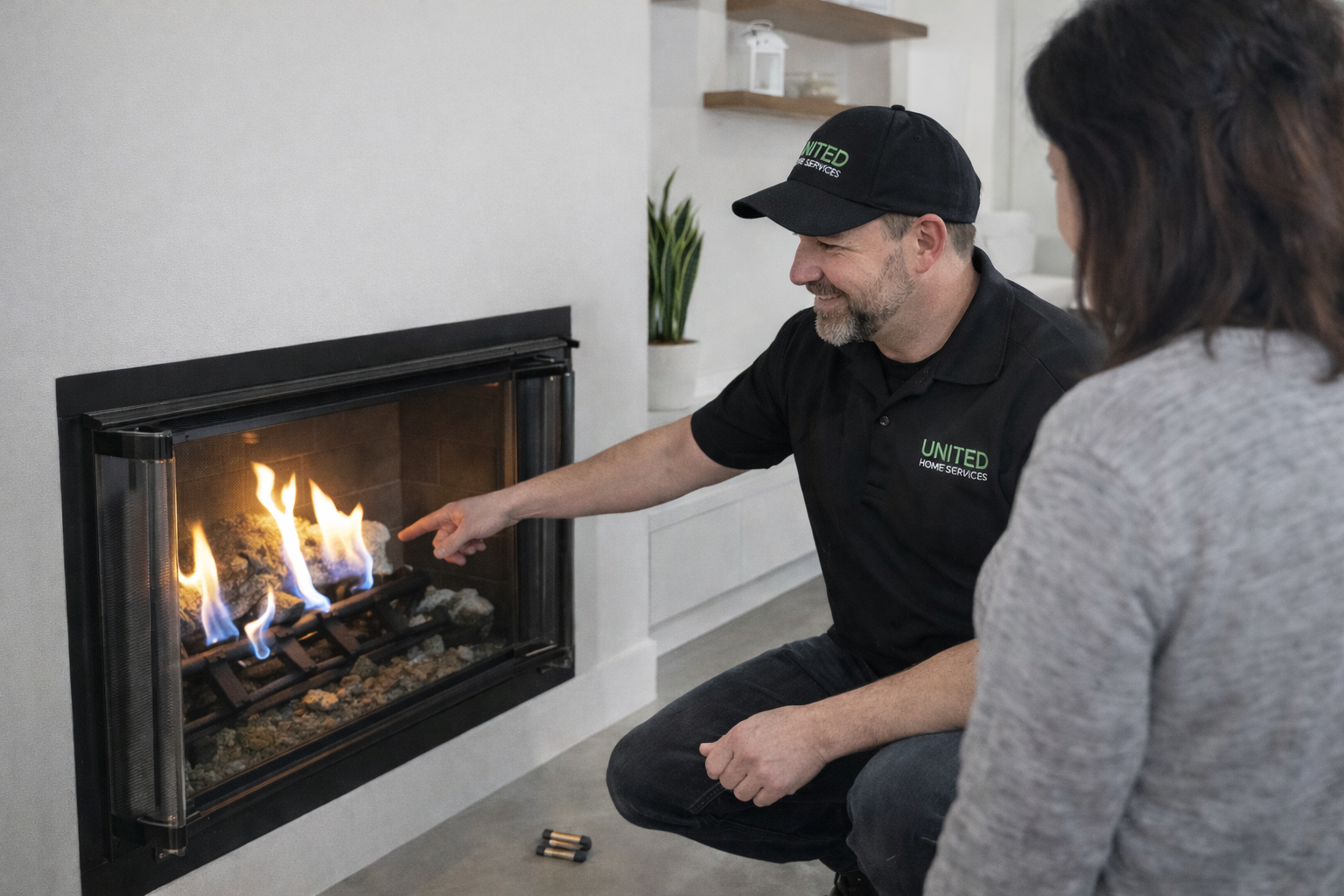 fireplace demonstration in modern living room